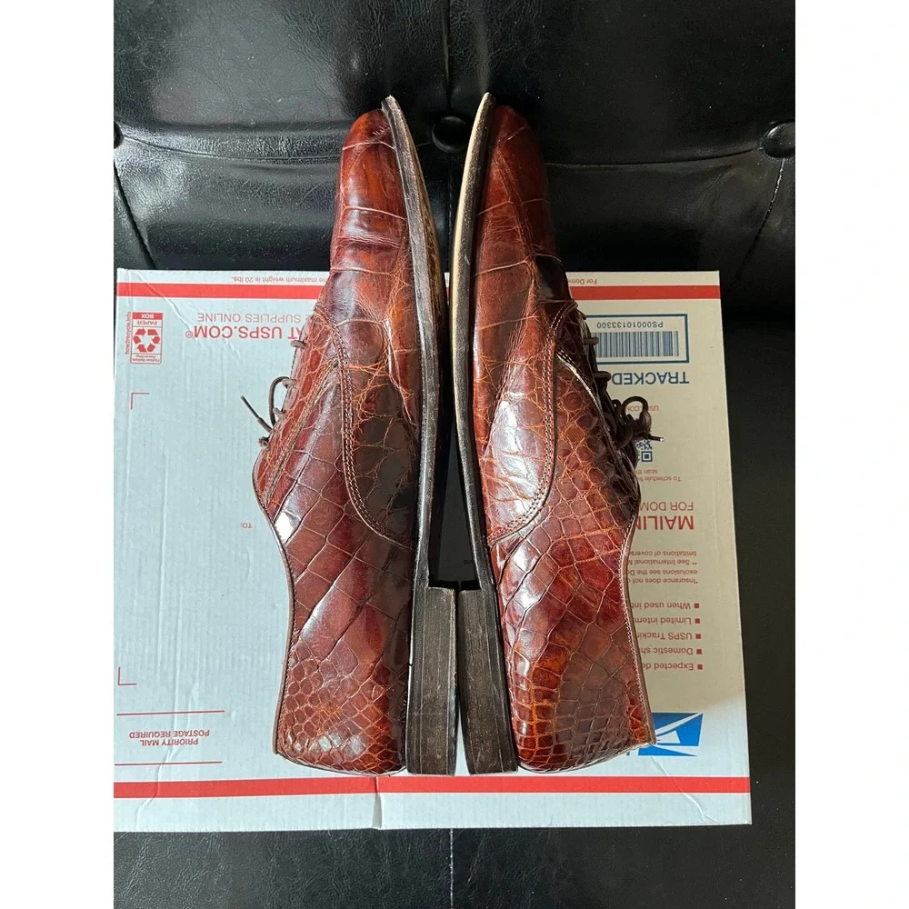 David Eden Gino Mens Cognac Brown Crocodile Embossed Leather‎ Oxfords